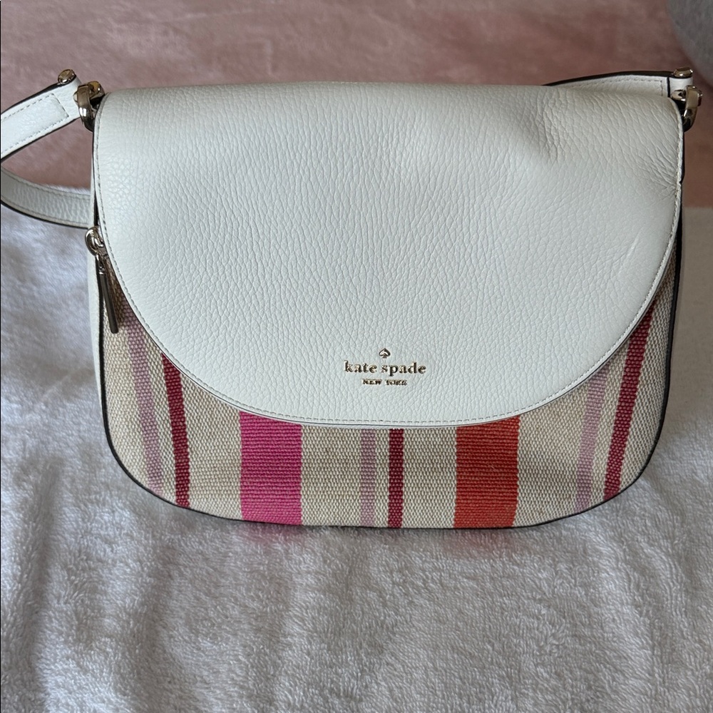 Kate Spade Cream and Pink Stripe Crossbody Bag